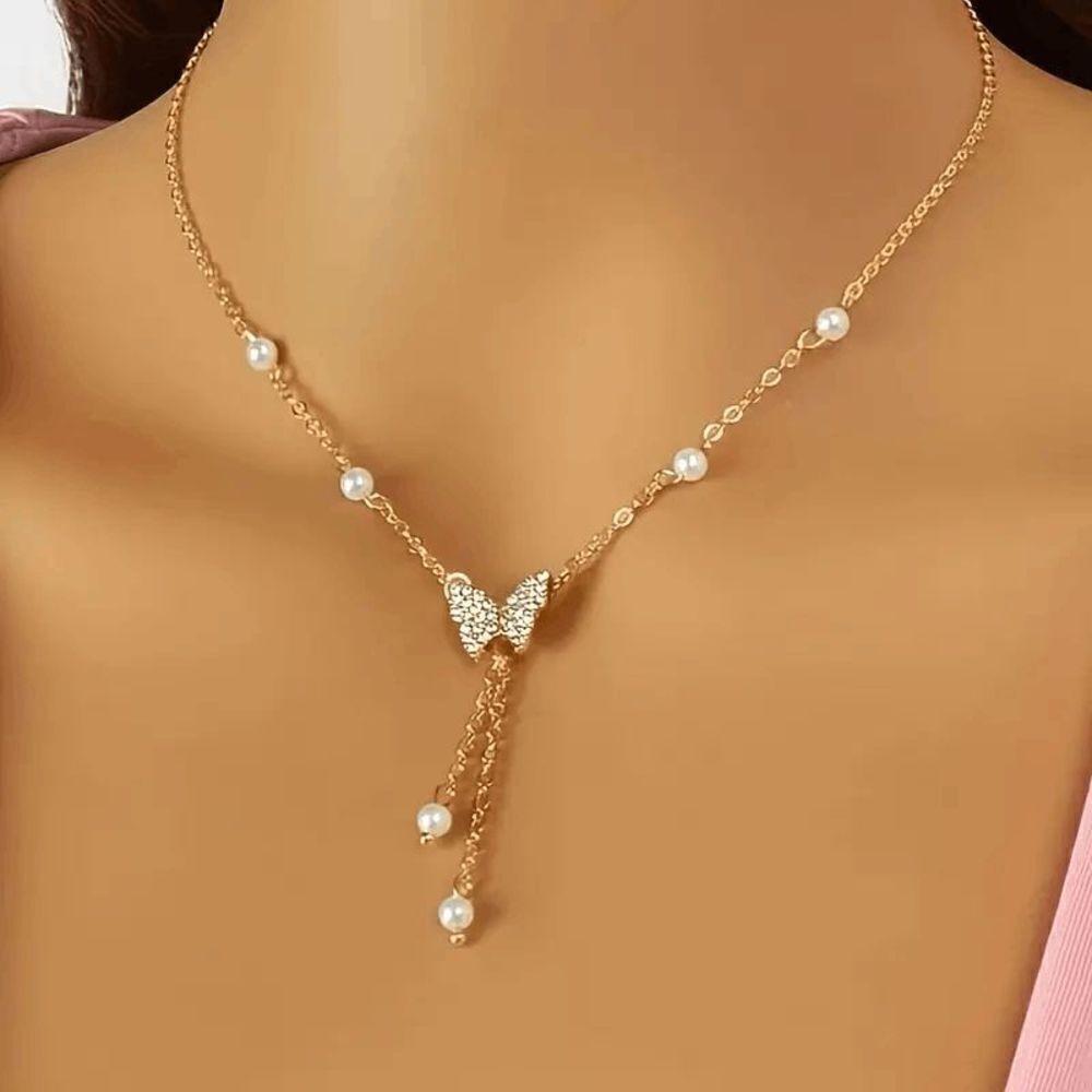 Pearl Diamond Butterfly Necklace